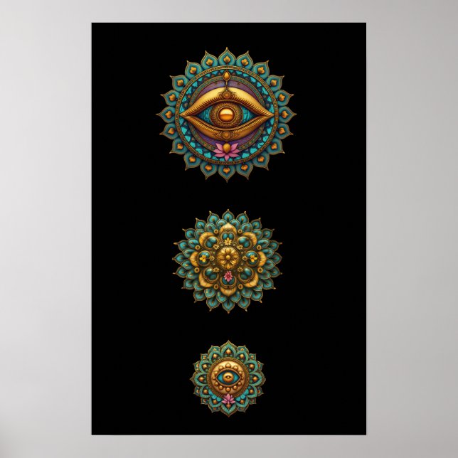 Affiche Turquoise Gold Lotus Mandala Eye Art - Graphic (Devant)