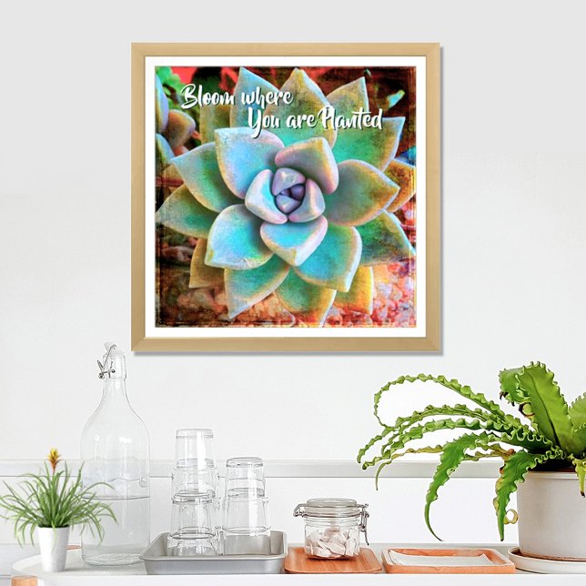 Affiche Turquoise Green Cactus Photo Bloom Où Plantation (Créateur téléchargé)