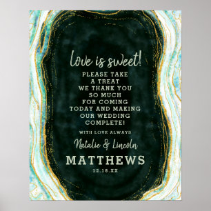 Affiche Turquoise Green & Gold Geode Love is Sweet Mariage