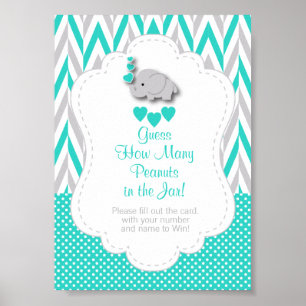 Affiche Turquoise, Gris Blanc Eléphant Instruction de jeu