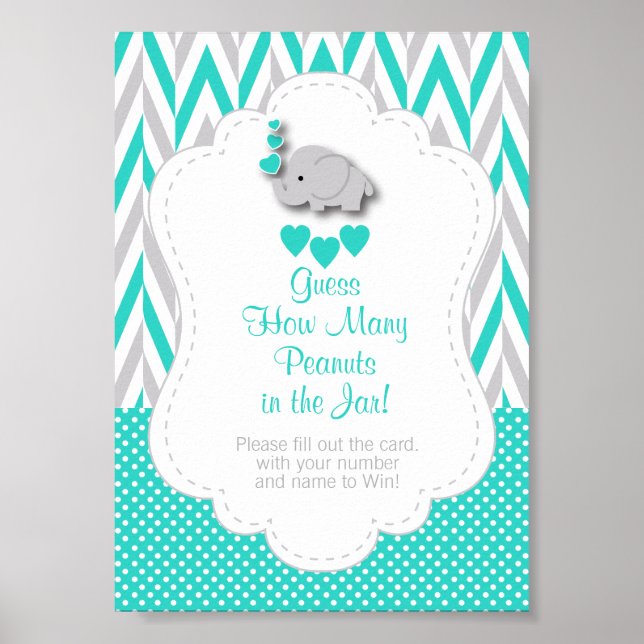 Affiche Turquoise, Gris Blanc Eléphant Instruction de jeu (Devant)