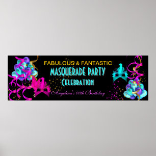 Affiche TURQUOISE HOT PINK Bannière MASQUERADE Anniversair