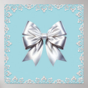 Affiche Turquoise Œuf de Merle Bleu Grand Nœud Blanc Marié