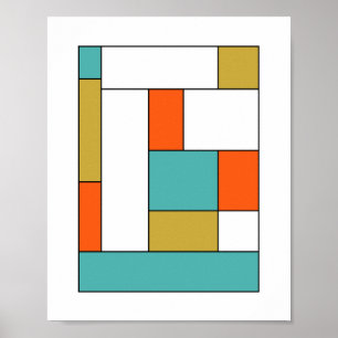 Affiche Turquoise Orange Or Bloc De Couleur Milieu De Sièc