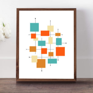 Affiche Turquoise Orange Squares Mid Century Modern