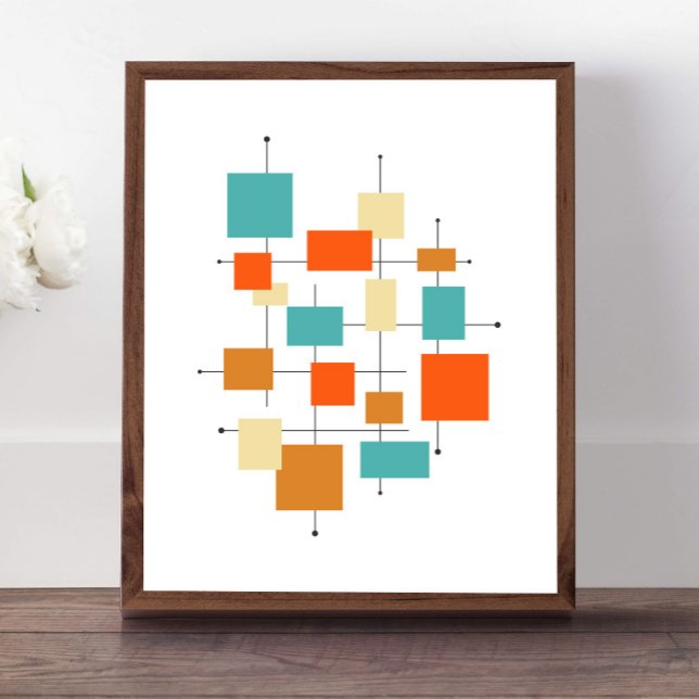 Affiche Turquoise Orange Squares Mid Century Modern (Créateur téléchargé)