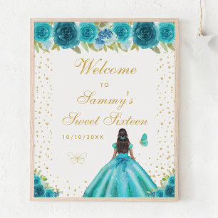 Affiche Turquoise peau foncée fille Sweet sixteen Bienvenu