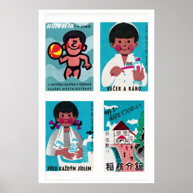 Affiche Turquoise & Pink Matchbox Labels Grid Print (Devant)