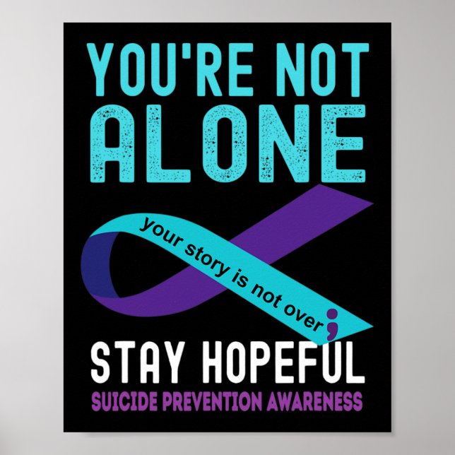 Affiche Turquoise Purple Ribbon Support Prévention du suic (Devant)