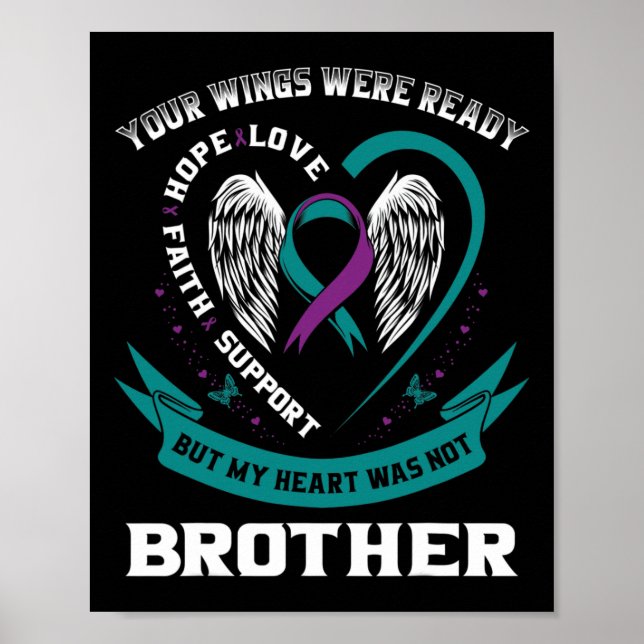 Affiche Turquoise Purple Ribbon Wing Sensibilisation au su (Devant)
