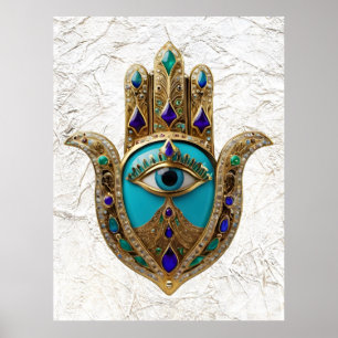 Affiche Turquoise Troisième Oeil Hamsa