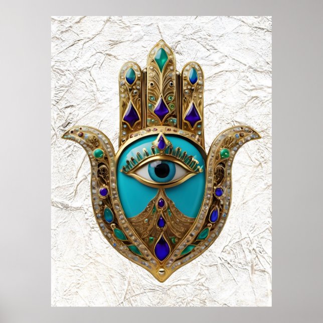 Affiche Turquoise Troisième Oeil Hamsa (Devant)