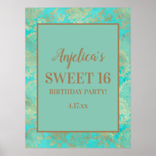 Affiche Turquoise Turquoise Gold Tiaras Girl's Sweet 16