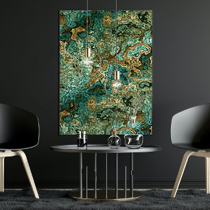 Affiche Turquoise Turquoise Or Brown Minéraux Marbre Motif