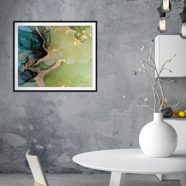 Affiche Turquoise vert noir or Abstrait encre d'alcool (Créateur téléchargé)