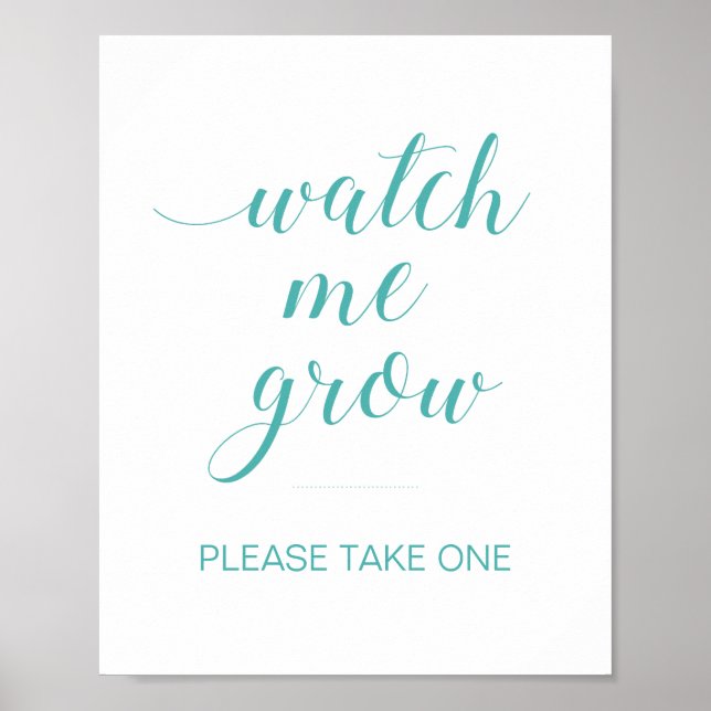 Affiche Turquoise Watch Me Grow Baby shower Faveurs Plante (Devant)