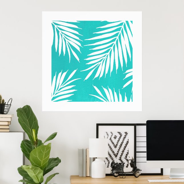 Affiche Turquoise White Acrylic Palm Leaves (Bureau à domicile)