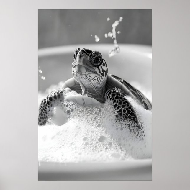 Affiche Turtle Bubble Bath Print, Funny Bathroom Animal (Devant)