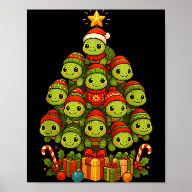 Affiche Turtle Christmas Tree Funny Turtle Xmas  (Devant)
