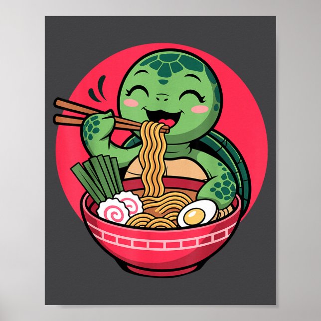 Affiche Turtle Eating Ramen Kawaii Turtle Japanese Kawaii  (Devant)
