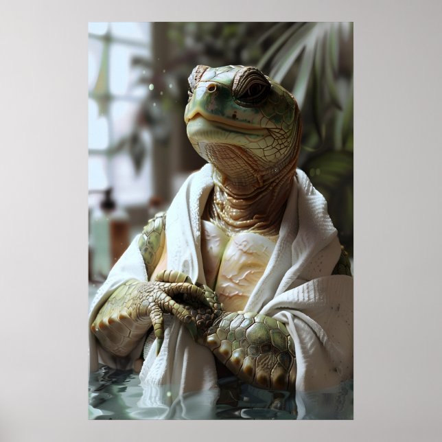 Affiche Turtle in Bathrobe Art Print, Humorous Animal (Devant)