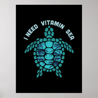 Affiche Turtle Lover | J'ai besoin de la mer de vitamine