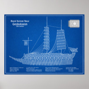 Affiche Turtle Ship Geobukseon - Plan d'expédition ABD