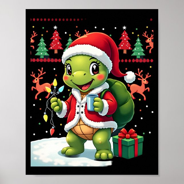 Affiche Turtle Xmas Lights Ugly Santa Turtle Christmas Tan (Devant)