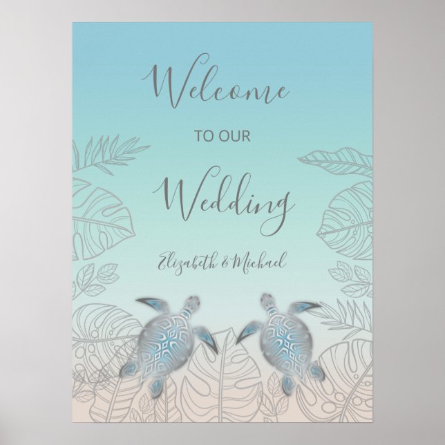 Affiche Turtles d'argent Turquoise Beach Mariage (Devant)