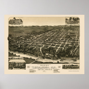 Affiche Tuscaloosa, AL Carte panoramique - 1887