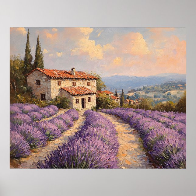 Affiche Tuscan Lavender Field with Stone Cottage (Devant)
