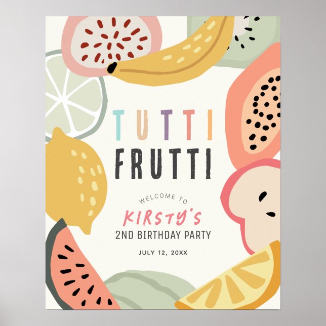 Affiche Tutti Frutti Fruit coloré 2e anniversaire Bienvenu (Devant)