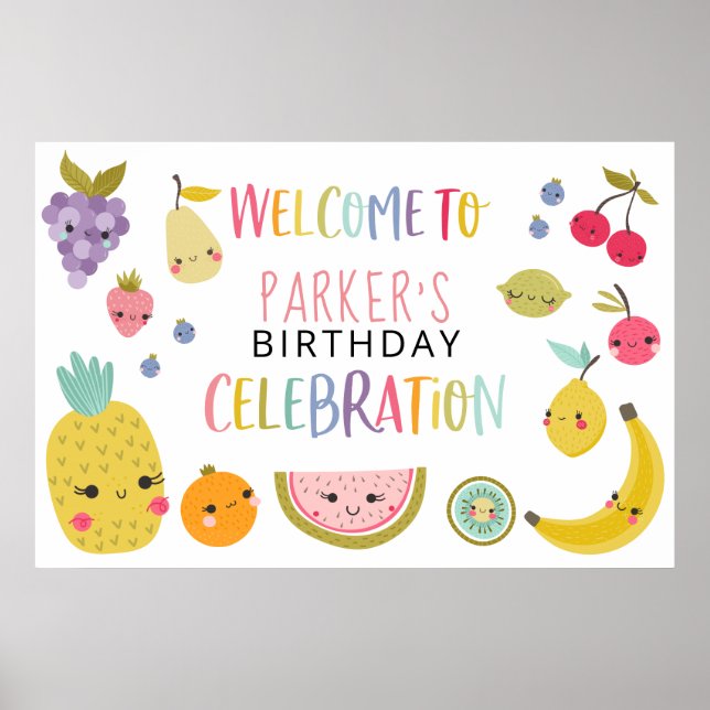 Affiche Tutti Frutti Rainbow Birthday Party Welcome Banner (Devant)