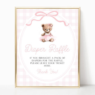 Affiche Tutu Rose Ours en Peluche Baby Shower Tirage Couch