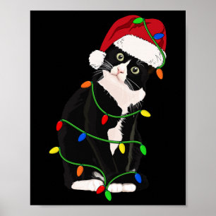 Affiche Tuxedo Cat Meow Père Noël Tuxie Feux d'arbre de No
