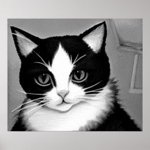 Affiche Tuxedo Cat Peinture Portrait