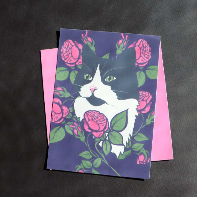 Affiche Tuxedo Cat Peony Floral Art Tuxie Cats (Créateur téléchargé)