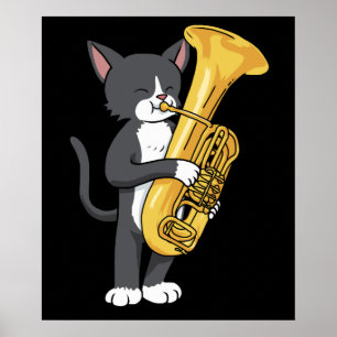 Affiche Tuxedo Cat Tuba Cadeaux Femmes Hommes Marching Ban