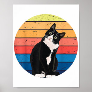 Affiche Tuxedo Chat Cadeau Couleurs rétro pour Amoureux de