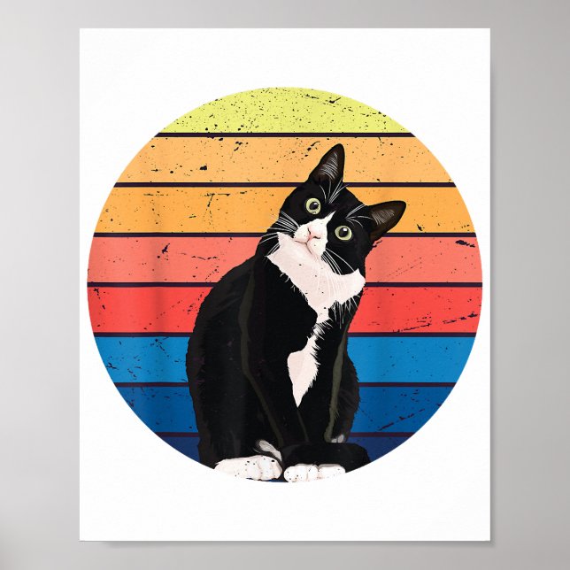 Affiche Tuxedo Chat Cadeau Couleurs rétro pour Amoureux de (Devant)