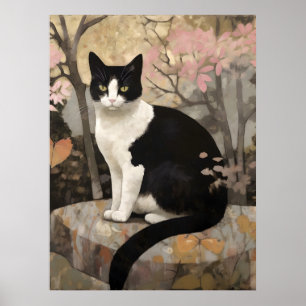 Affiche Tuxedo Chat dans un jardin