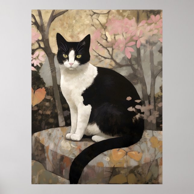 Affiche Tuxedo Chat dans un jardin (Devant)