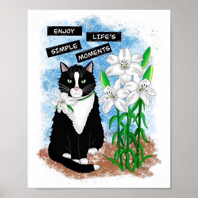 Affiche Tuxedo Chat et Lilies | Devis inspirant (Devant)