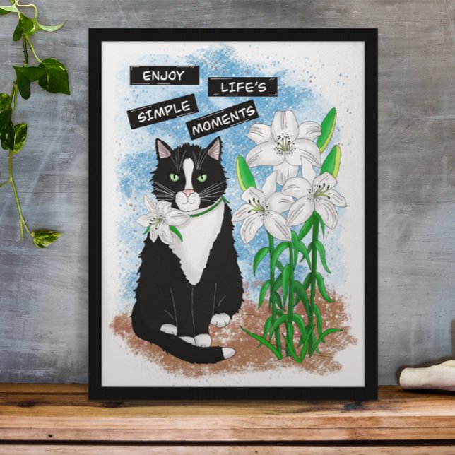 Affiche Tuxedo Chat et Lilies | Devis inspirant (Créateur téléchargé)