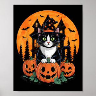 Affiche Tuxedo Chat Sorcière Casquette Halloween Y Jack-o'