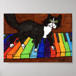 Affiche Tuxedo Chat sur Rainbow Piano Mini Art populaire