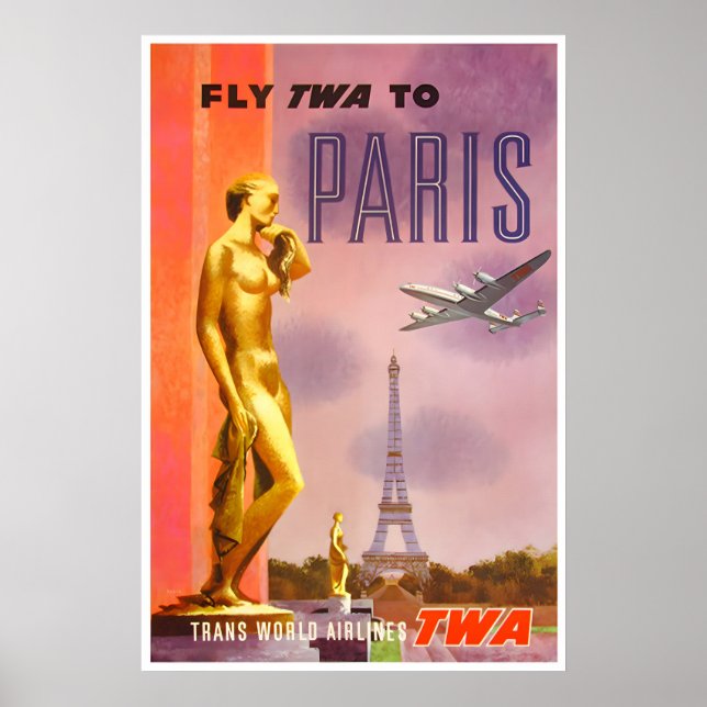 Affiche TWA Paris Impression d'art de voyage Franc (Devant)
