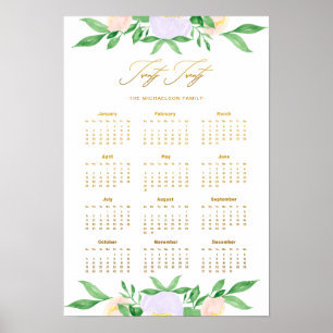 Affiche Twenty Twenty Floral and Name Faux Gold Calendar