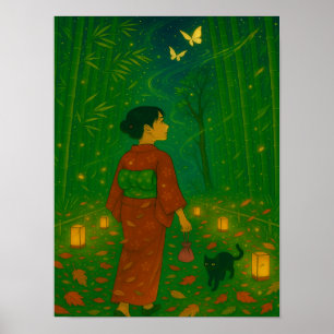 Affiche Twilight dans la forêt de Bamboo - Kimono Girl