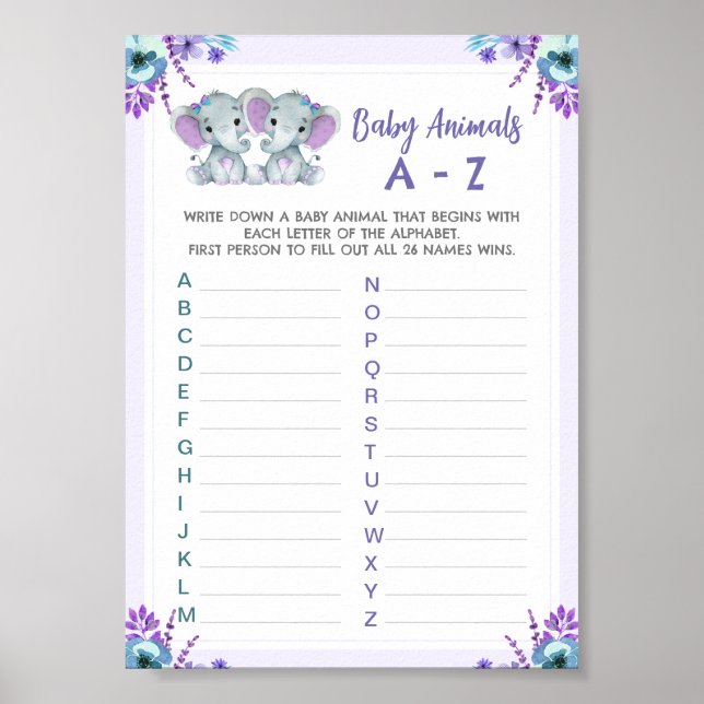 Affiche Twin Baby Animal Jeu Douche Jeu Deux Eléphants (Devant)